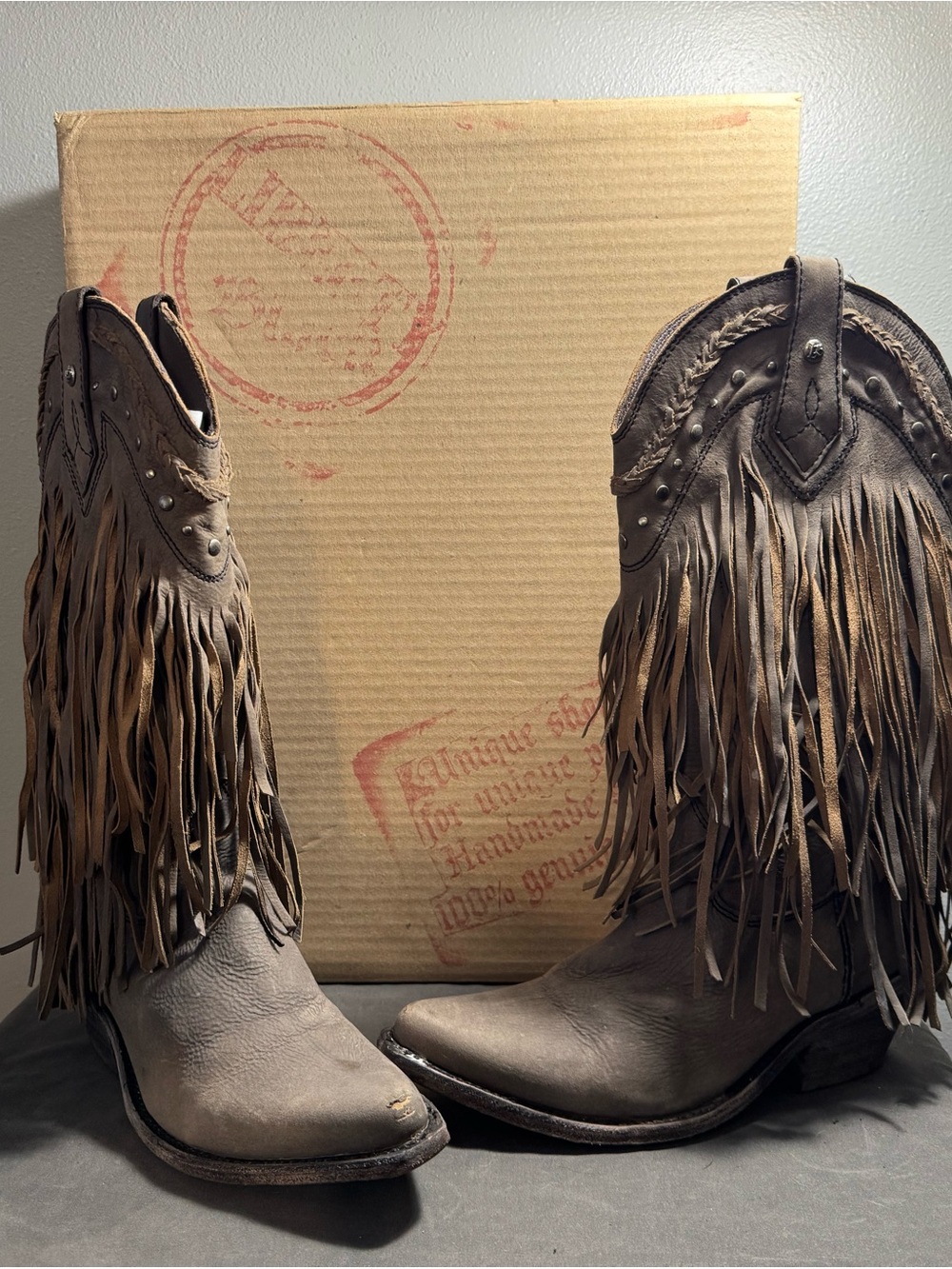 LIBERTY Black Brown Fringe Western Heeled Boots
